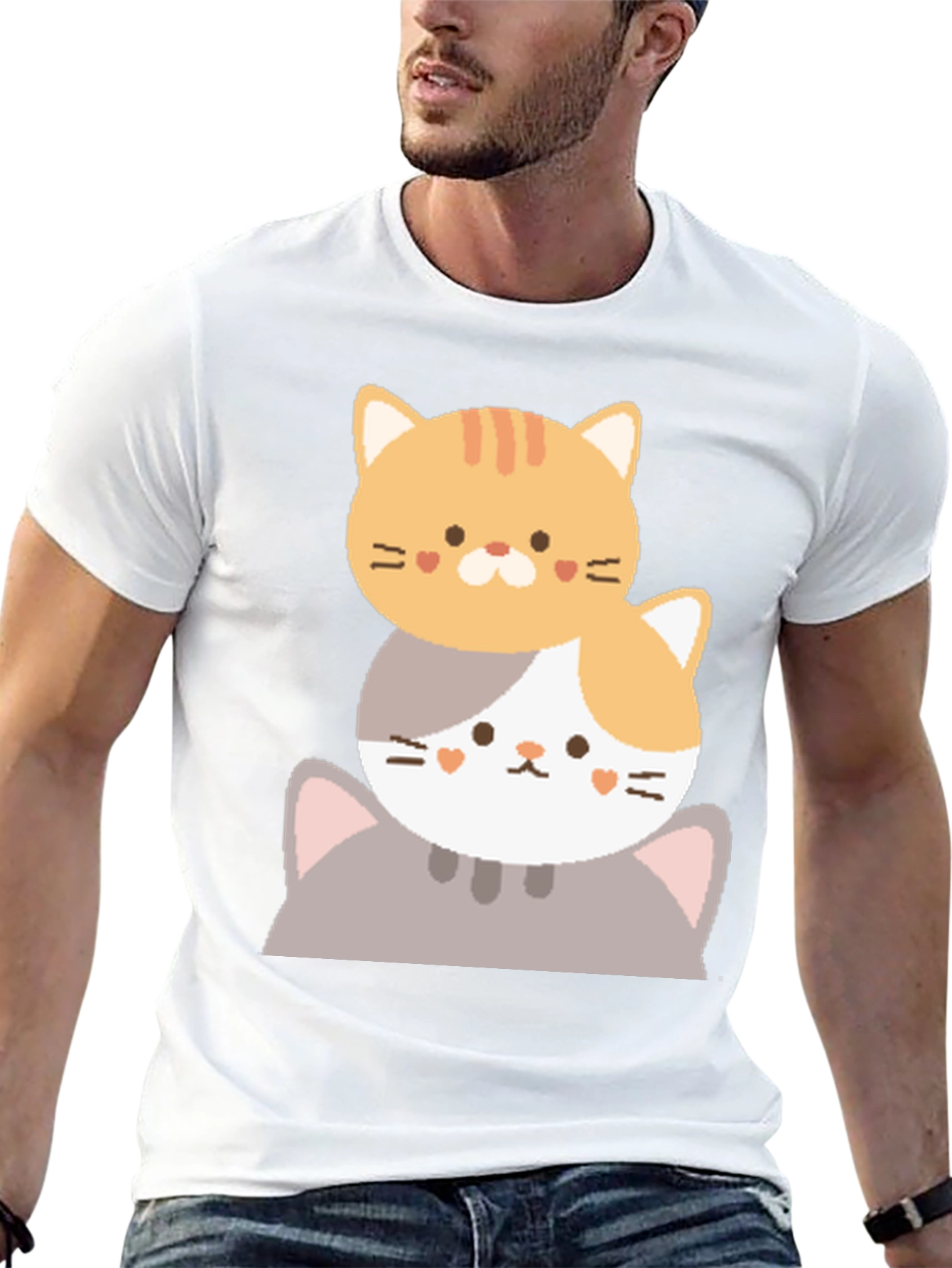 Cute Stacked Cats Graphic T-Shirt