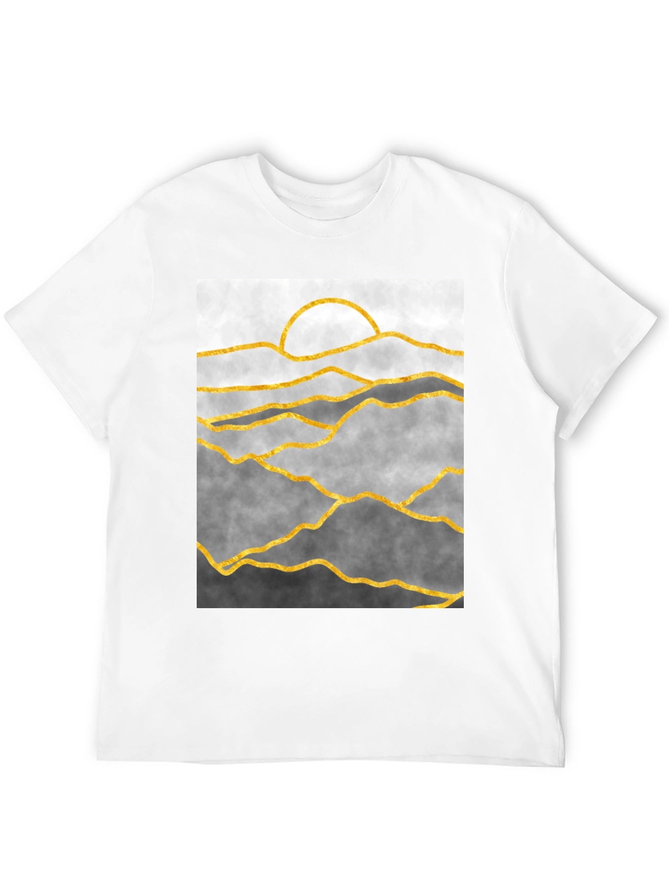 Abstract Golden Mountain Landscape Black Tee