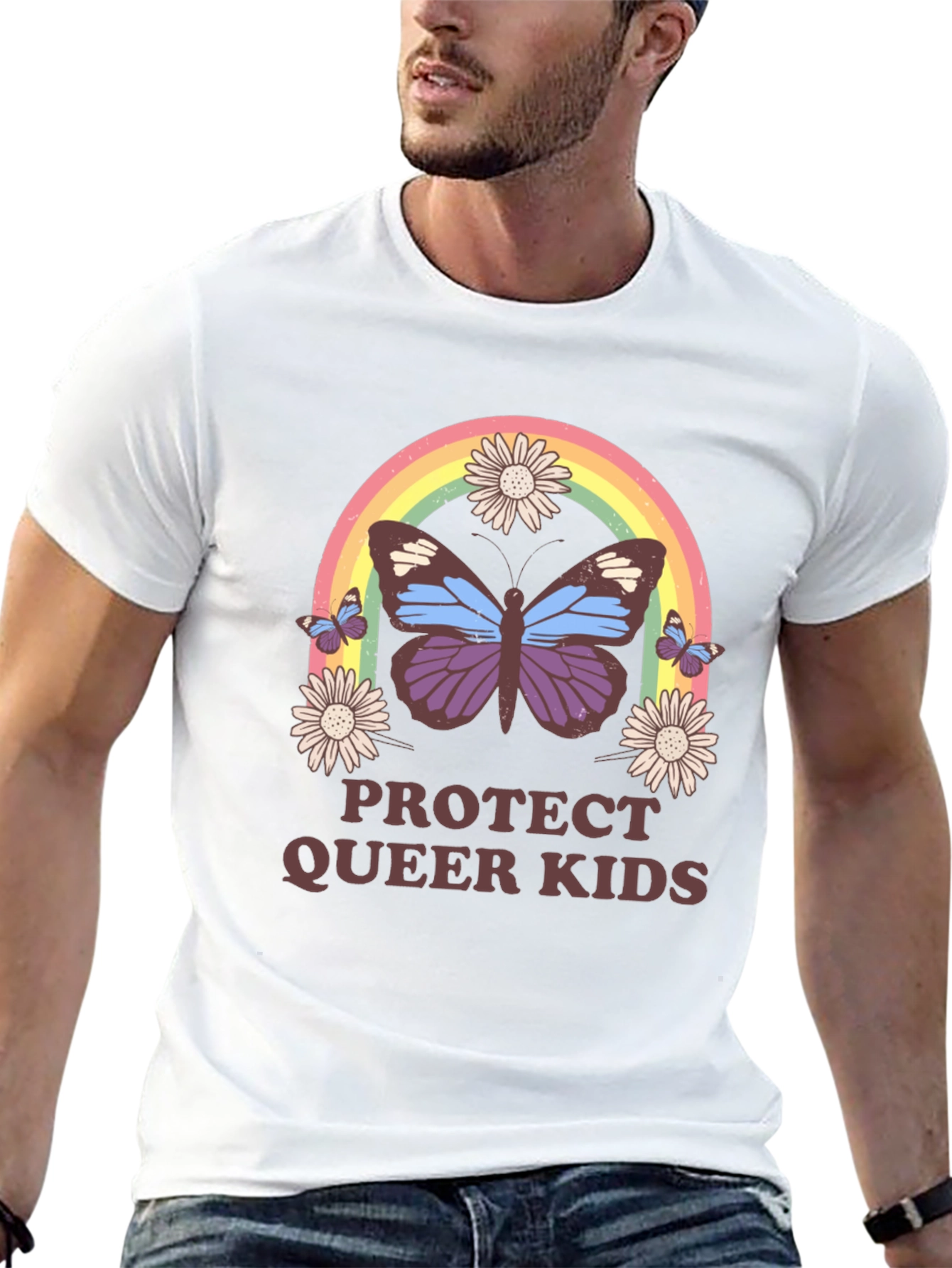 Protect Queer Kids Butterfly Rainbow T-Shirt