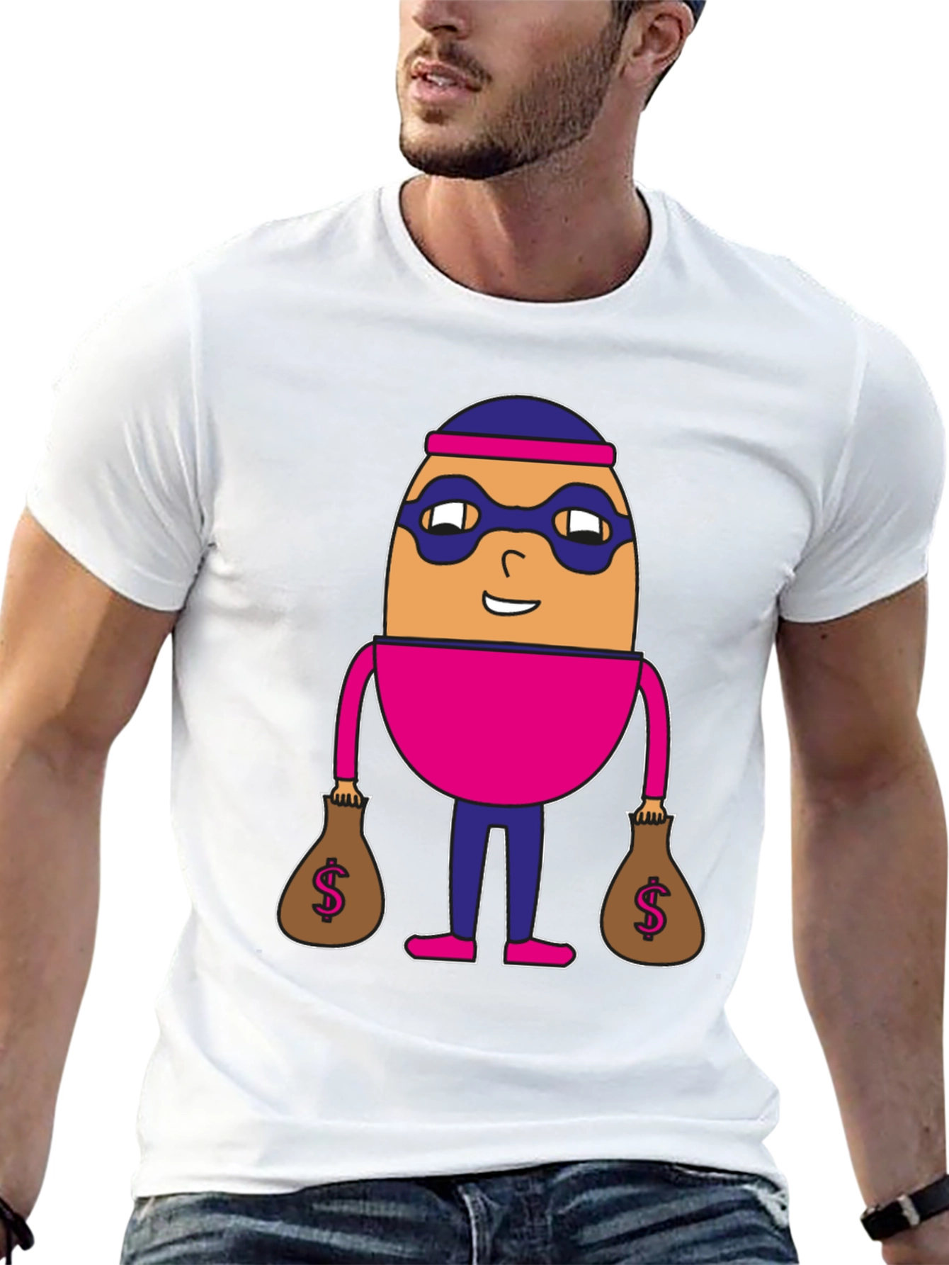 Funny Cartoon Burglar Black T-Shirt