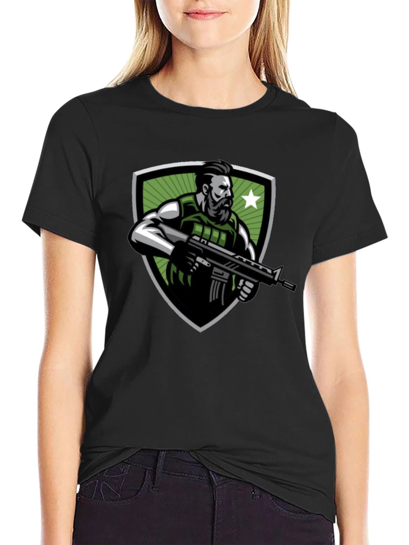 Tactical Soldier Graphic Tee - Black