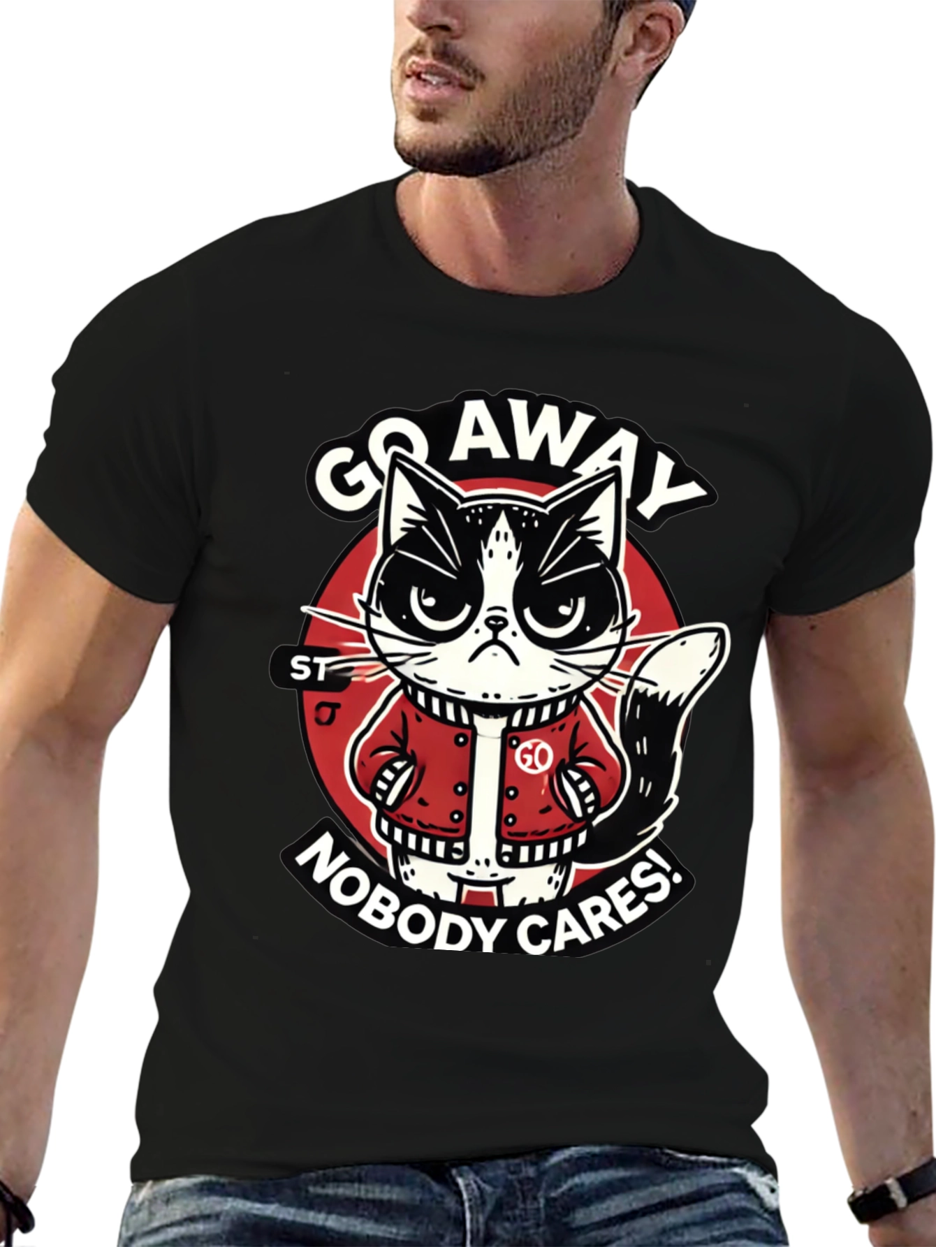Go Away Cat T-Shirt Funny Graphic Tee