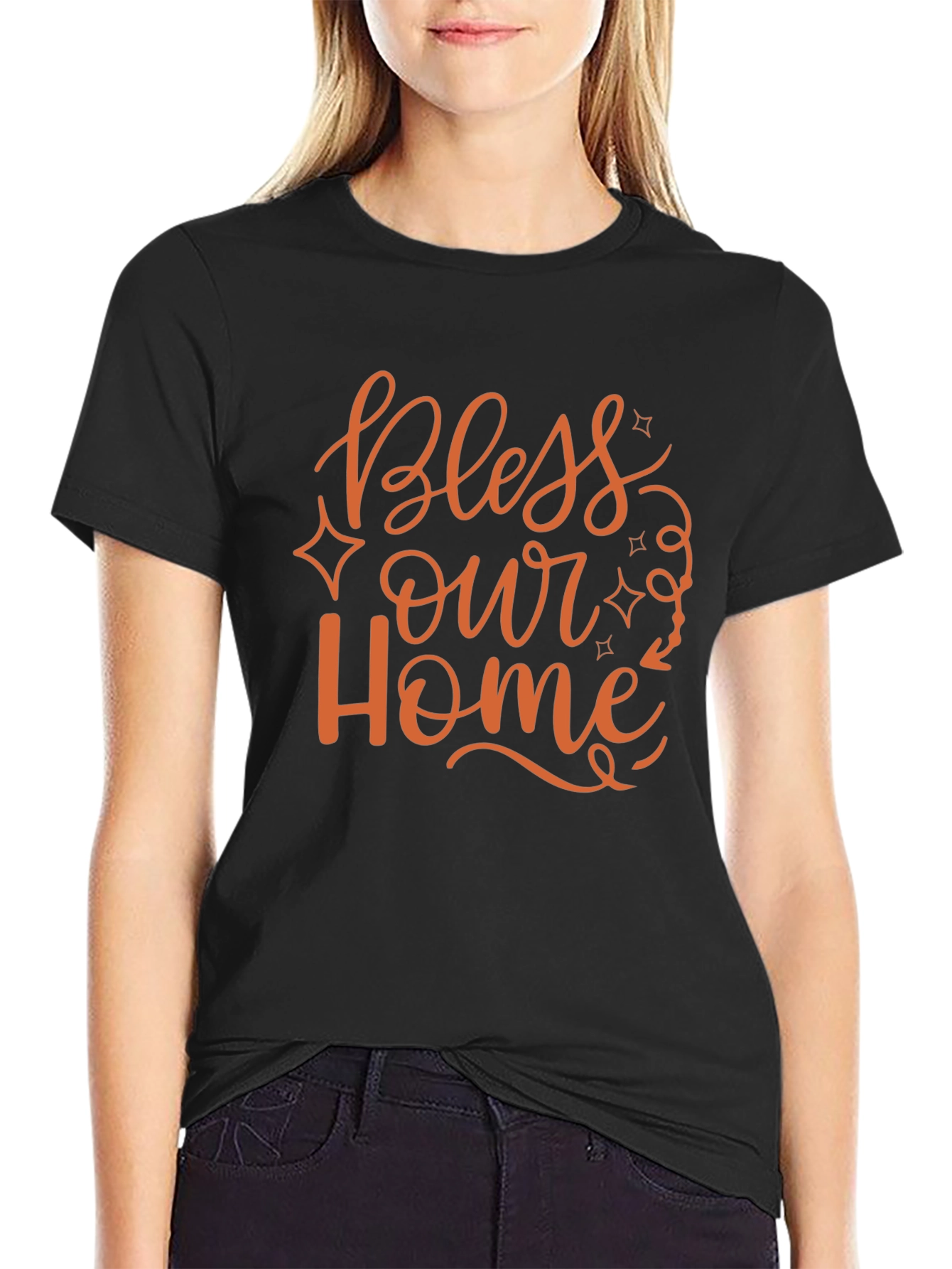 Bless Our Home Graphic Print Black T-Shirt