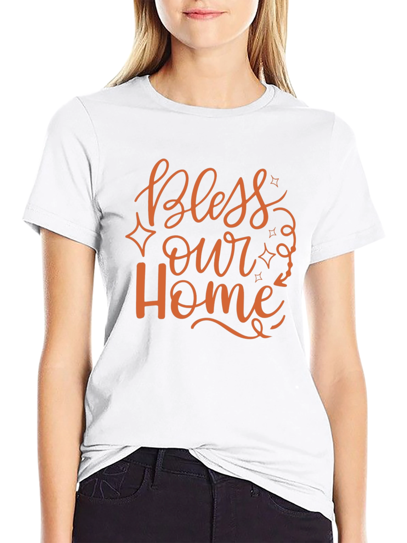 Bless Our Home Graphic Print Black T-Shirt