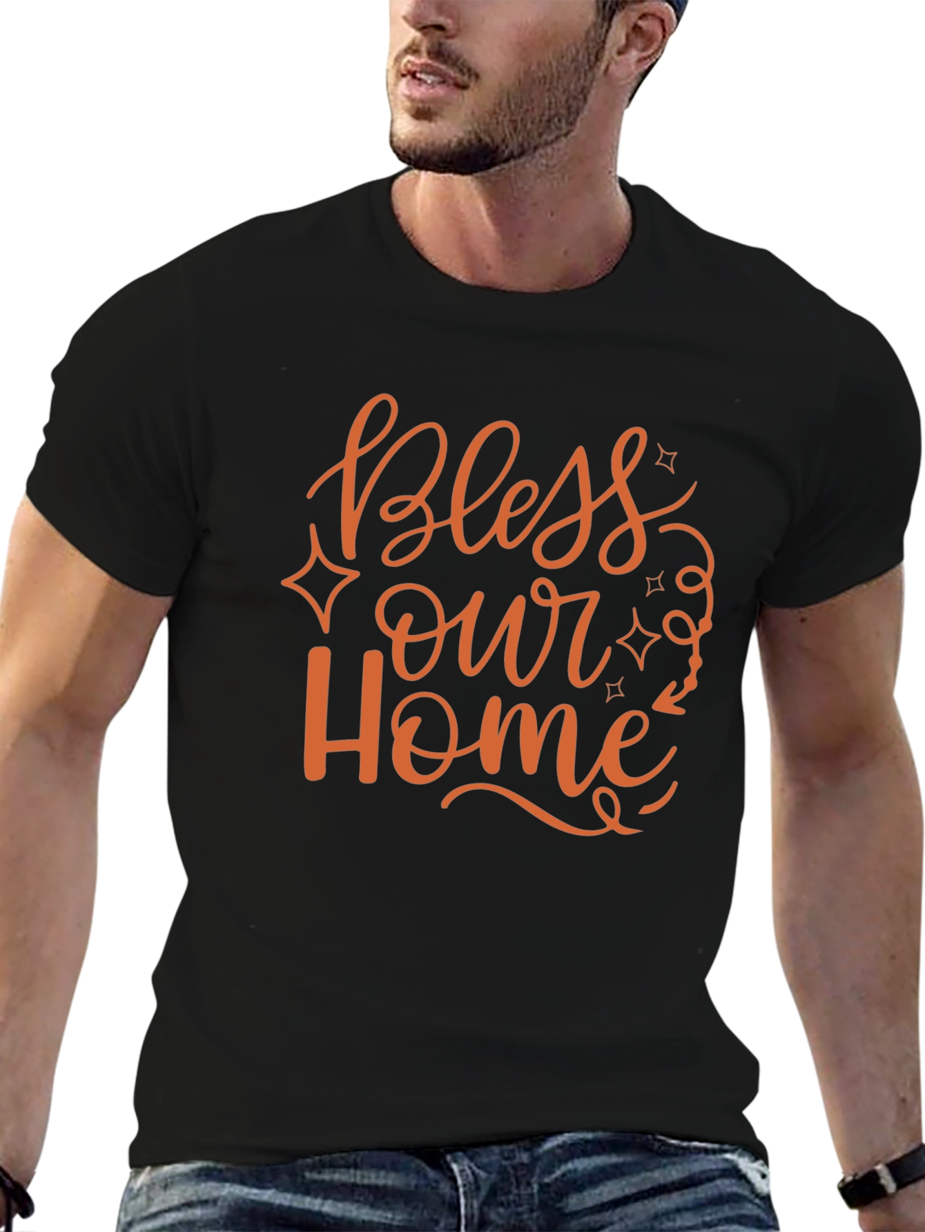 Bless Our Home Graphic Print Black T-Shirt