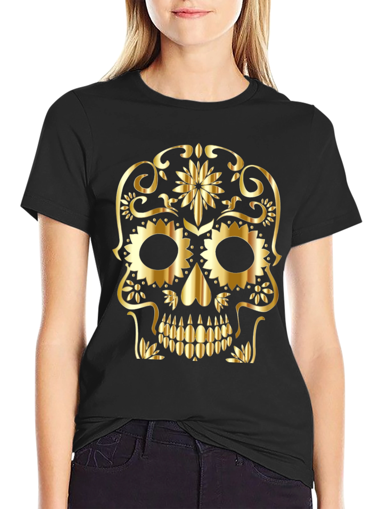 Golden Sugar Skull Graphic Tee
