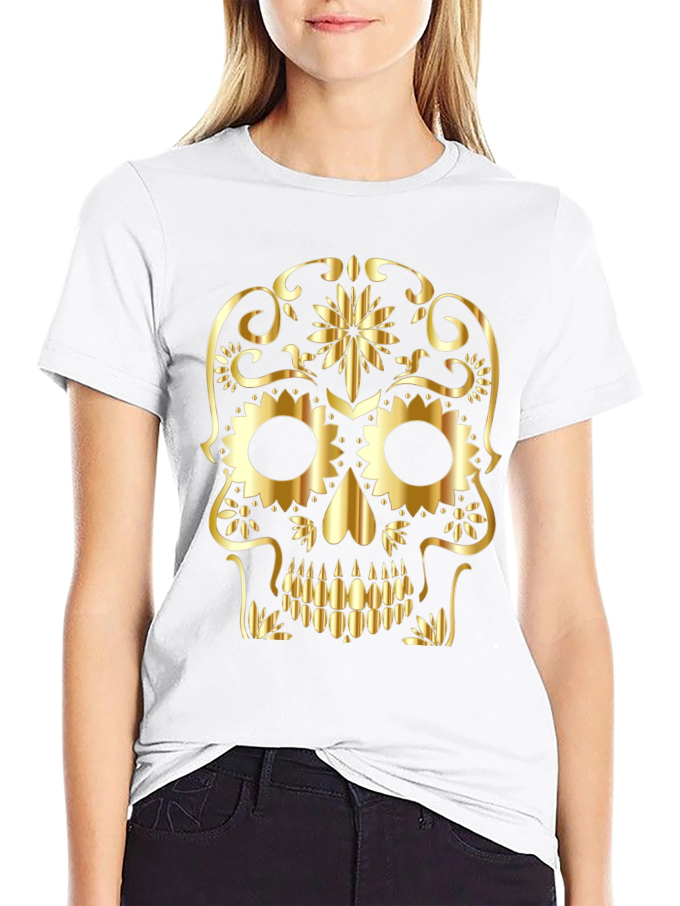 Golden Sugar Skull Graphic Tee