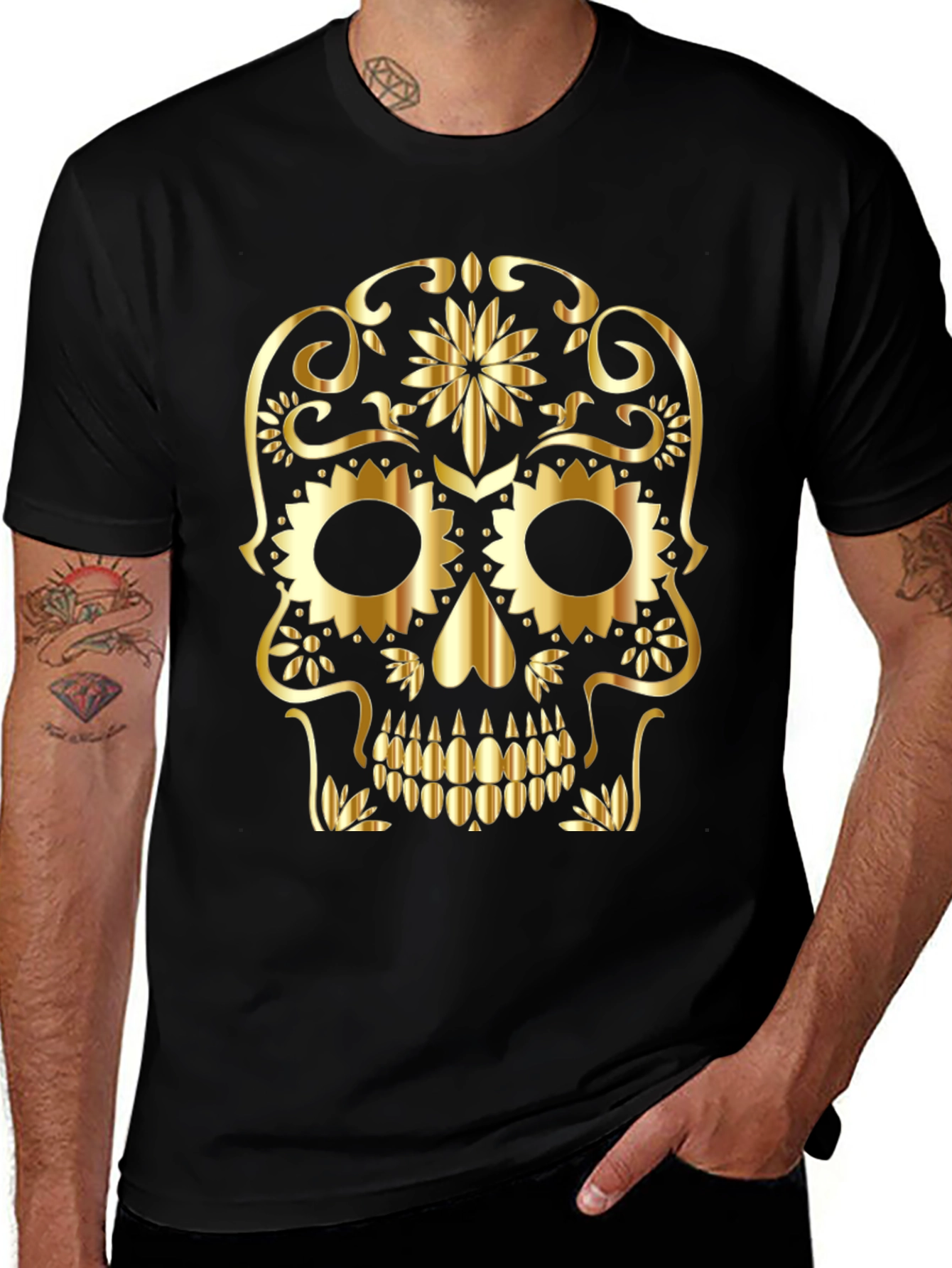 Golden Sugar Skull Graphic Tee