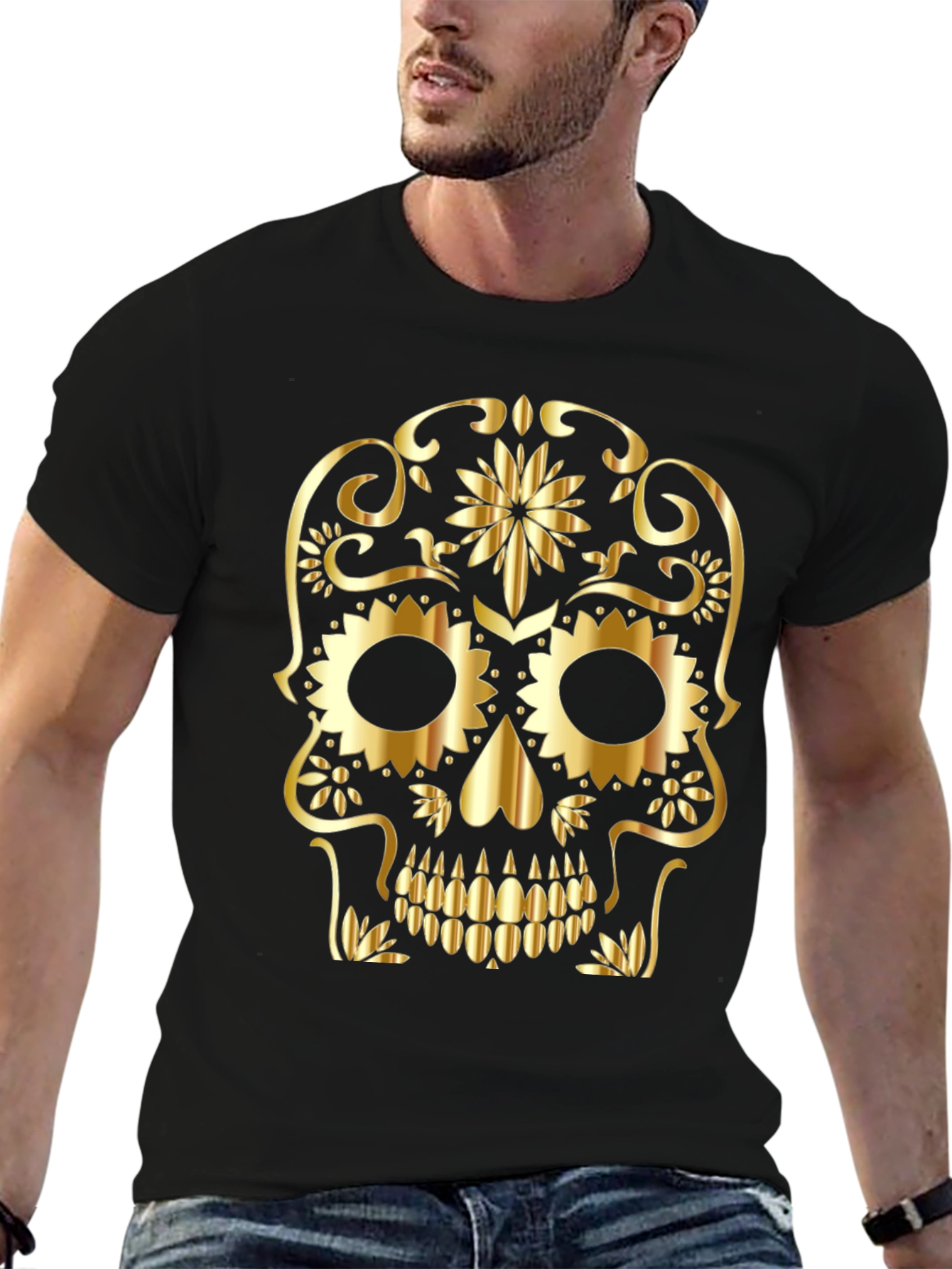 Golden Sugar Skull Graphic Tee