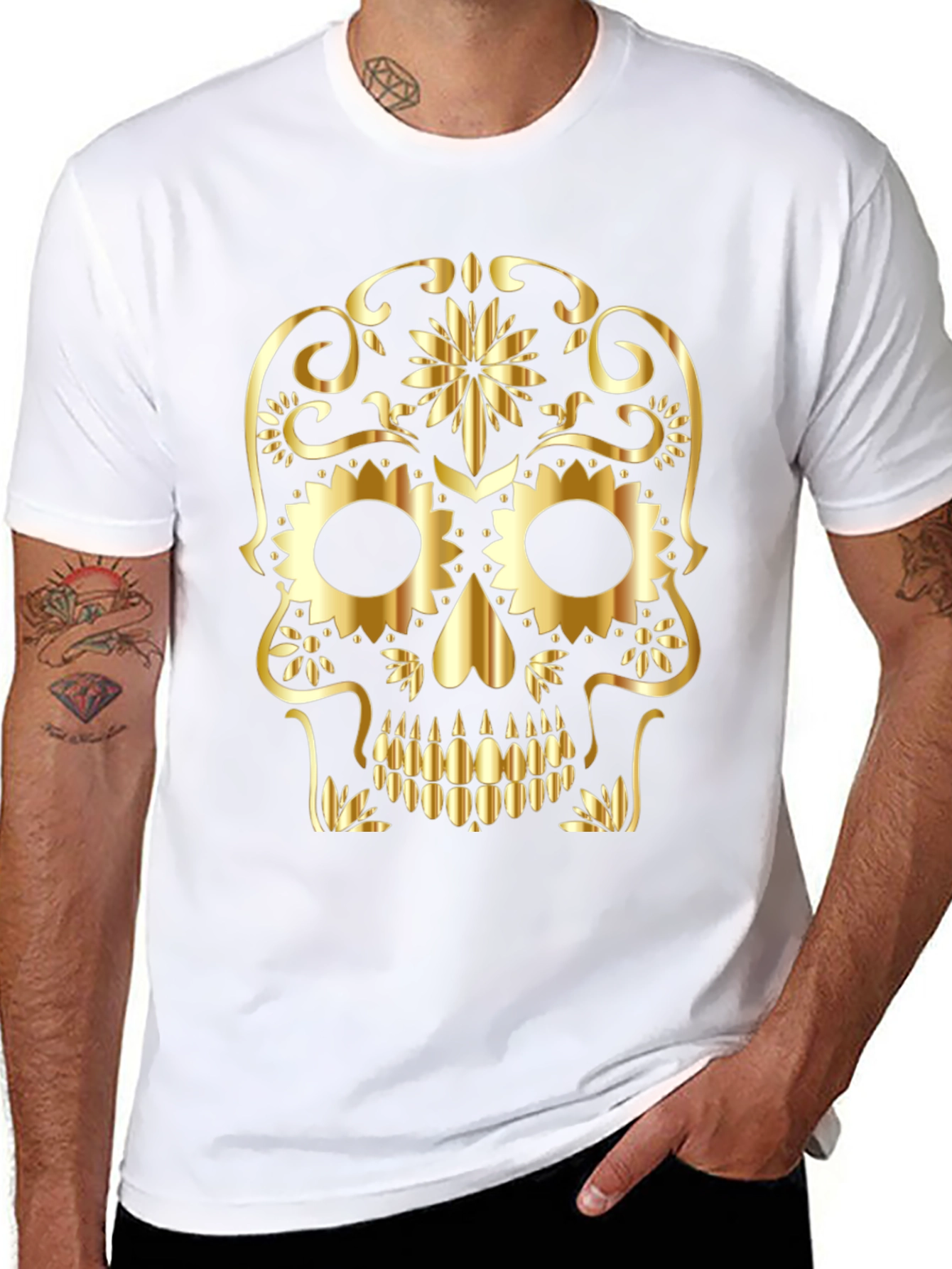 Golden Sugar Skull Graphic Tee