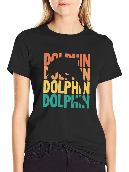 Retro Dolphin Graphic Tee - Black