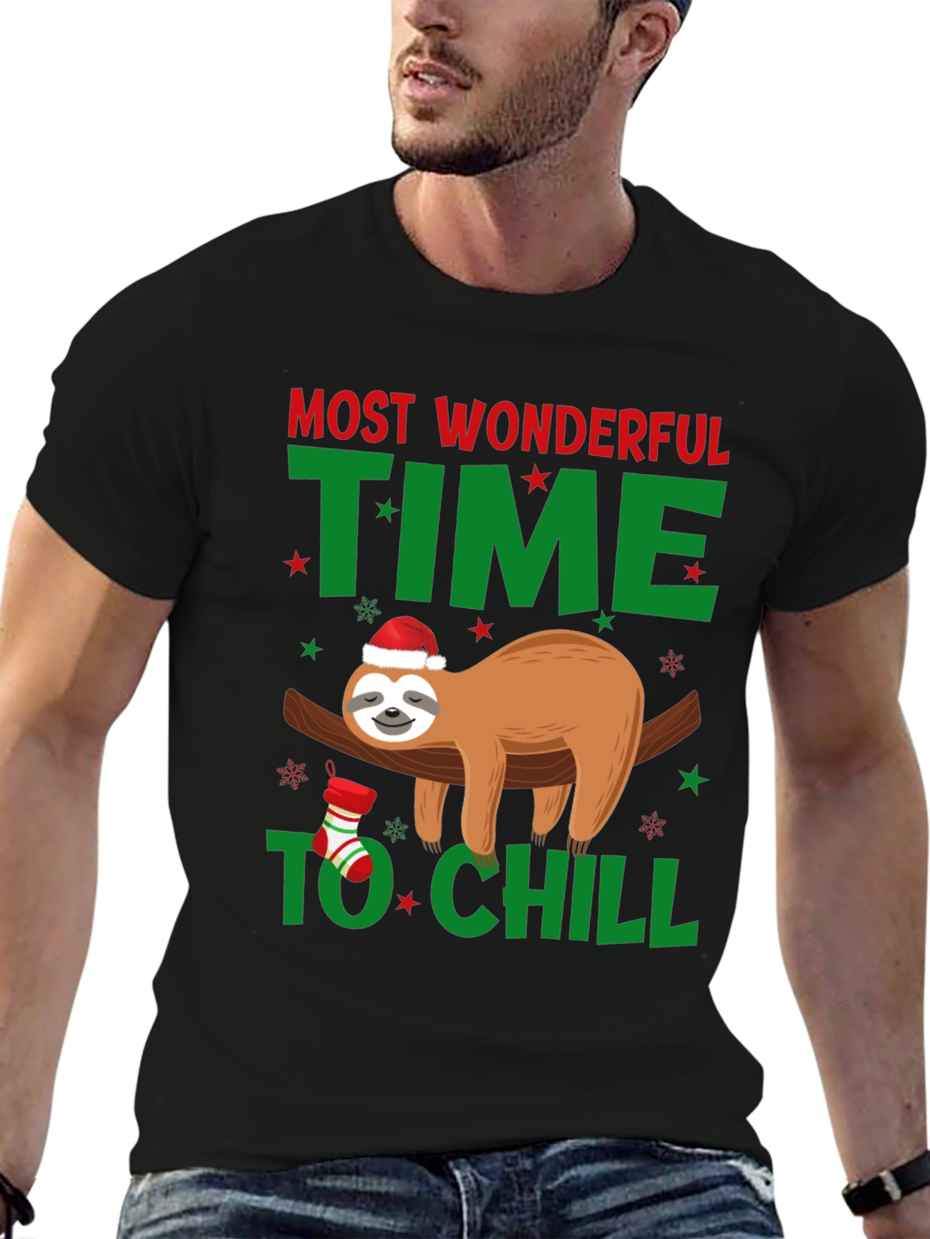 Festive Sloth T-Shirt: Most Wonderful Time to Chill