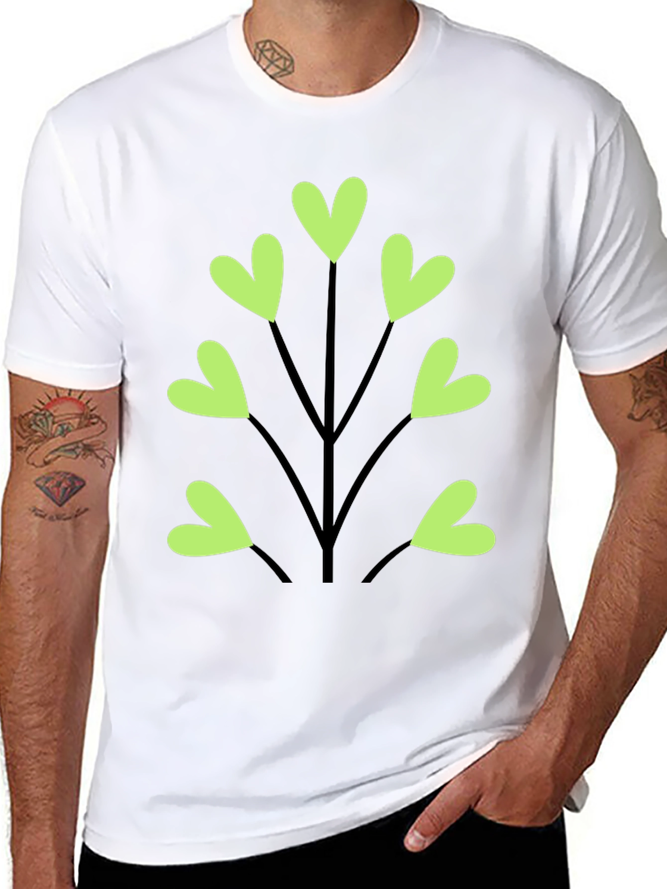 Heart Leaf Tee - Black Cotton T-Shirt