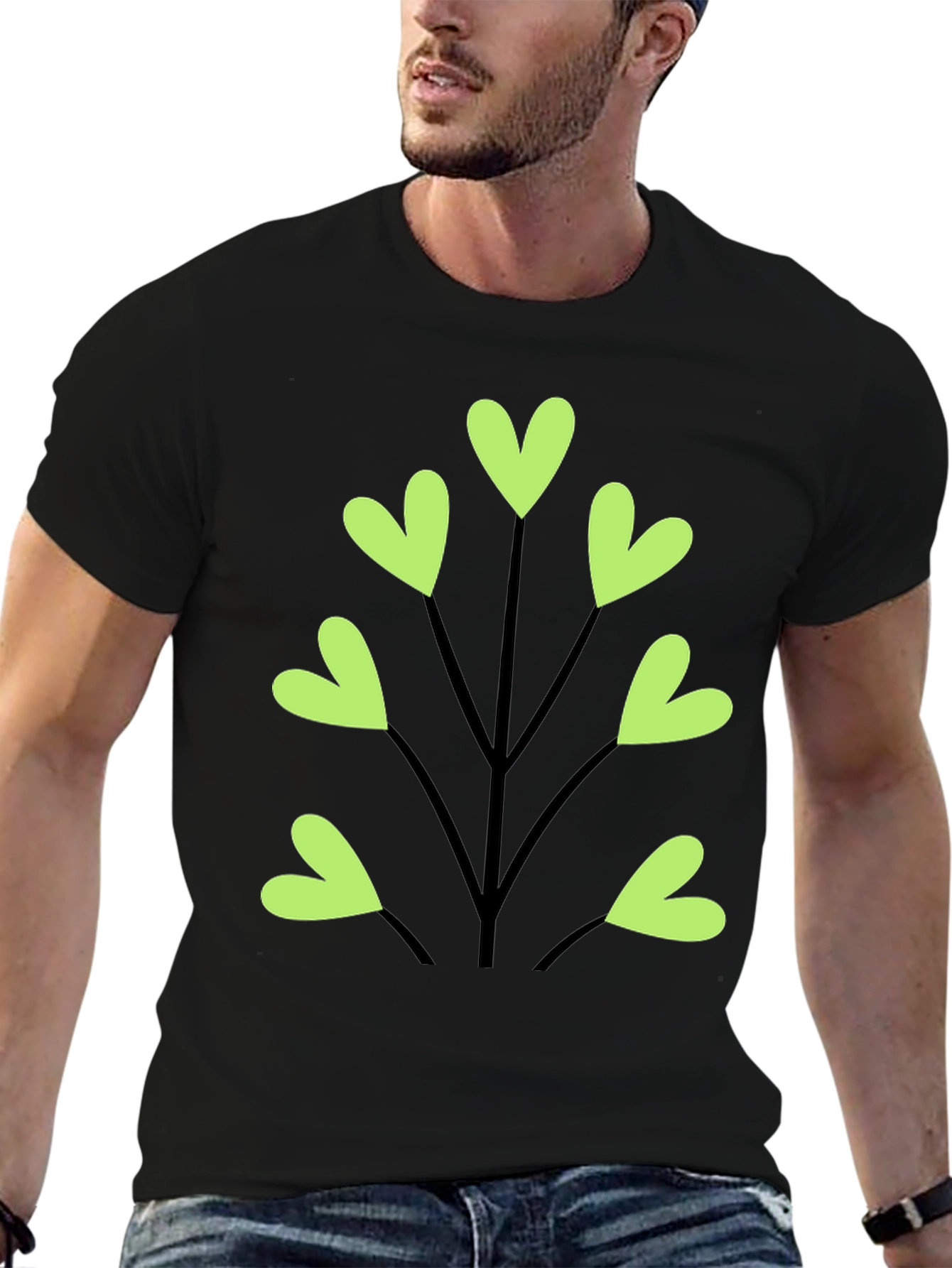 Heart Leaf Tee - Black Cotton T-Shirt