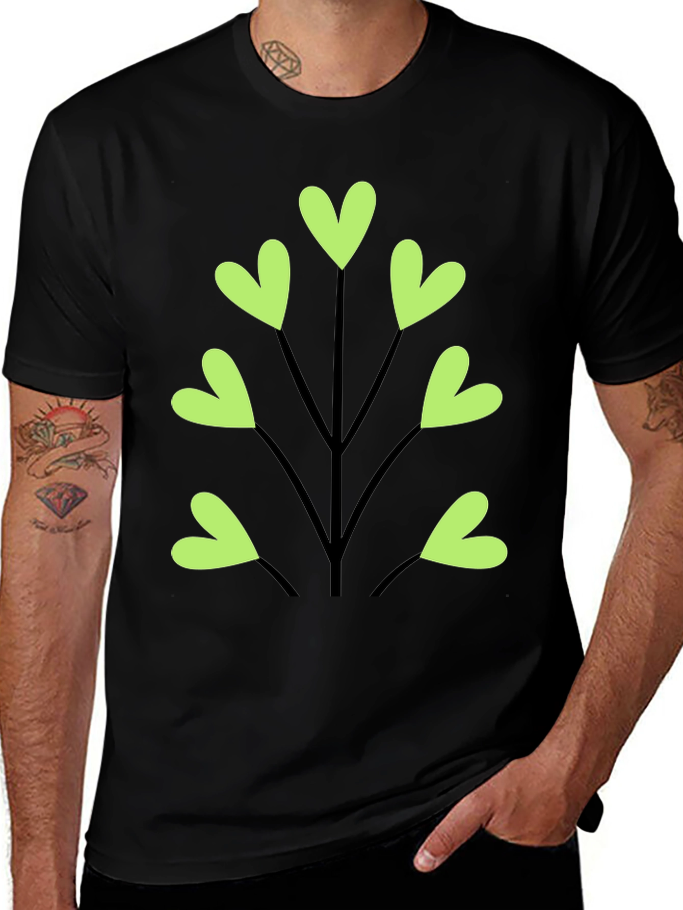 Heart Leaf Tee - Black Cotton T-Shirt