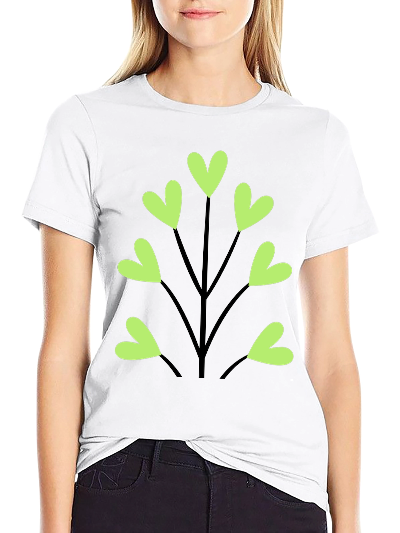 Heart Leaf Tee - Black Cotton T-Shirt