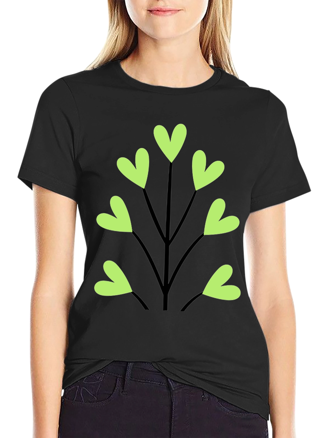 Heart Leaf Tee - Black Cotton T-Shirt