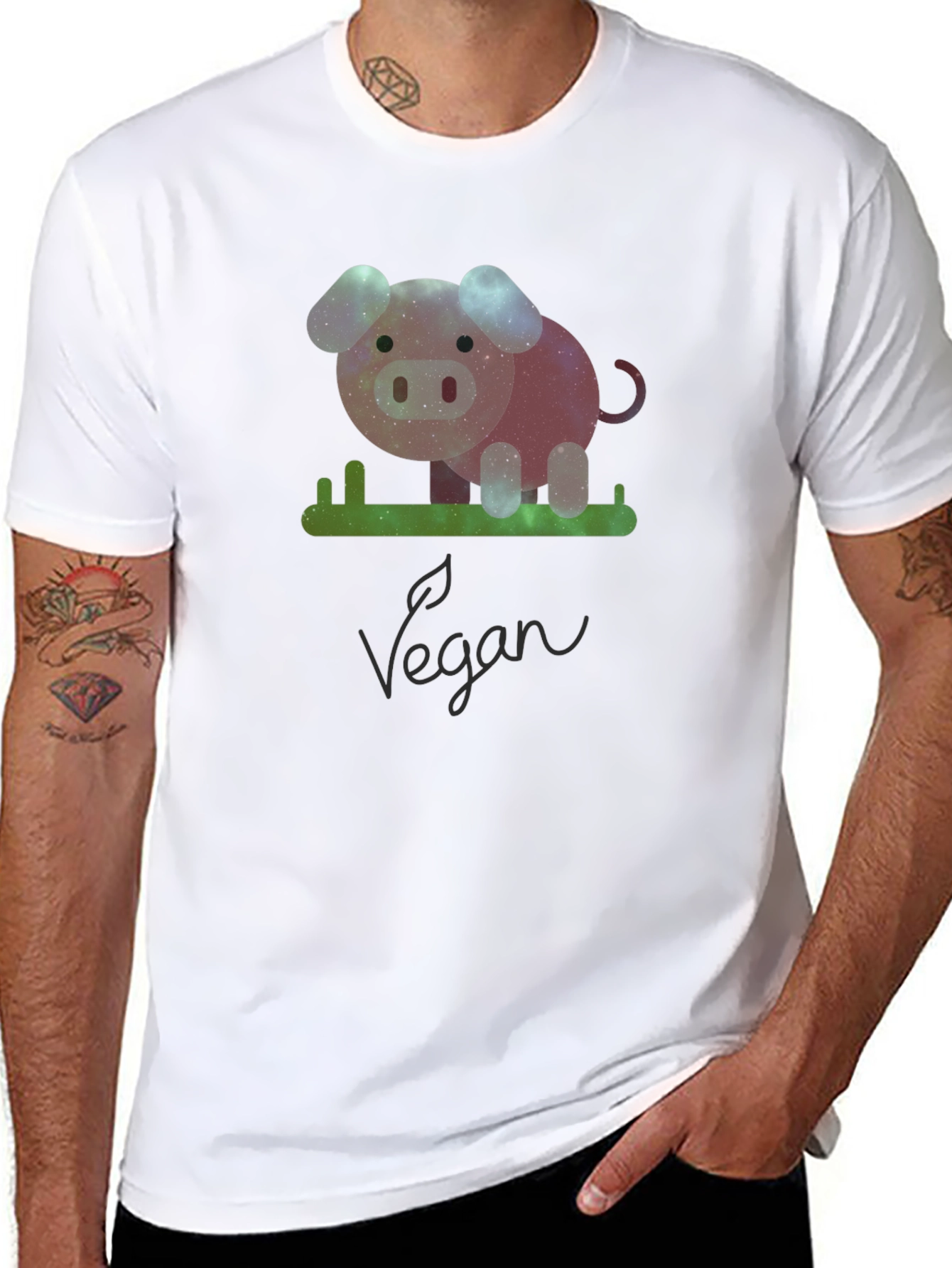 Vegan Galaxy Pig Graphic T-Shirt