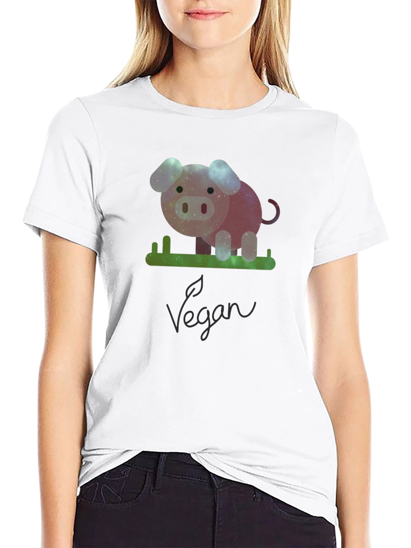 Vegan Galaxy Pig Graphic T-Shirt