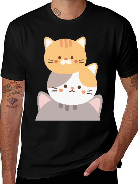 Cute Stacked Cats Graphic T-Shirt