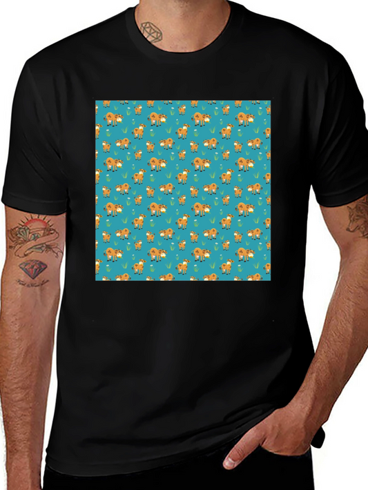 Fox Pattern Black Casual T-Shirt