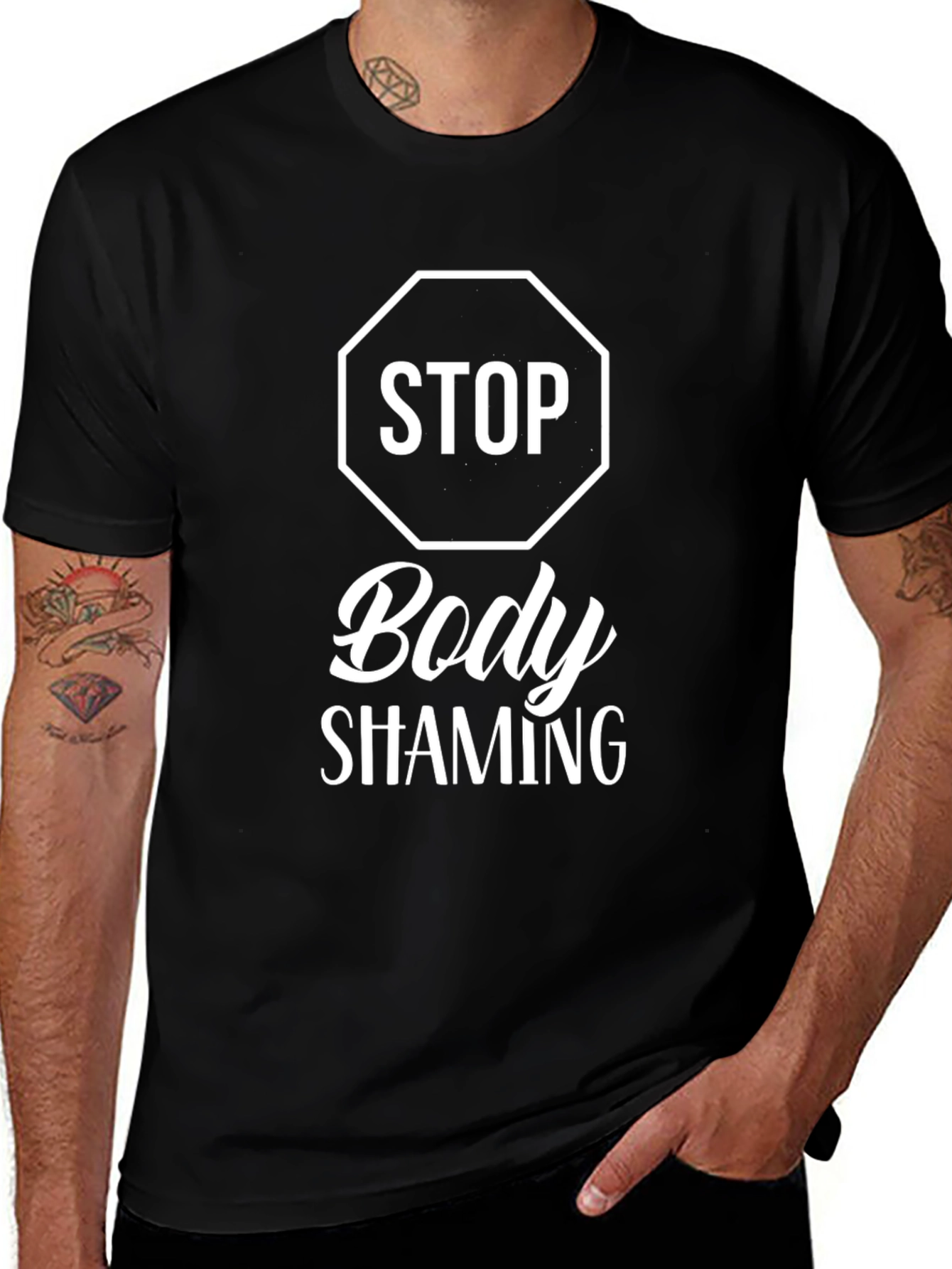 Stop Body Shaming Graphic T-Shirt - Black