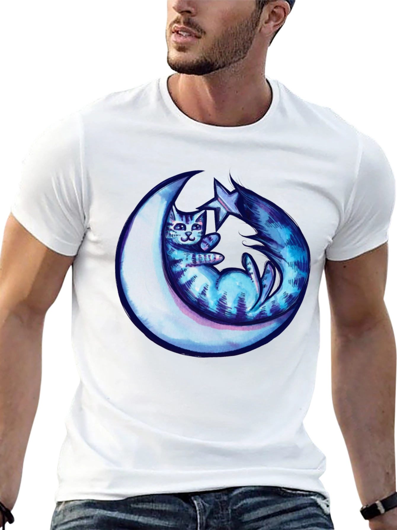 Cosmic Cat & Moon Graphic Tee