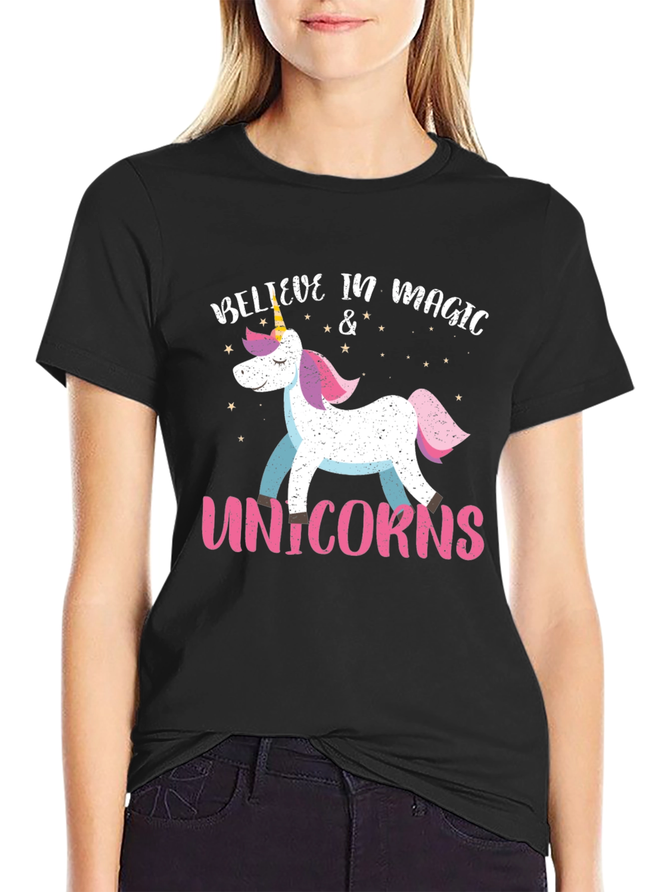 Believe in Magic Unicorns Black T-Shirt