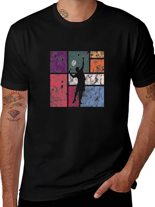 Retro Tennis Player Graphic T-Shirt - Black