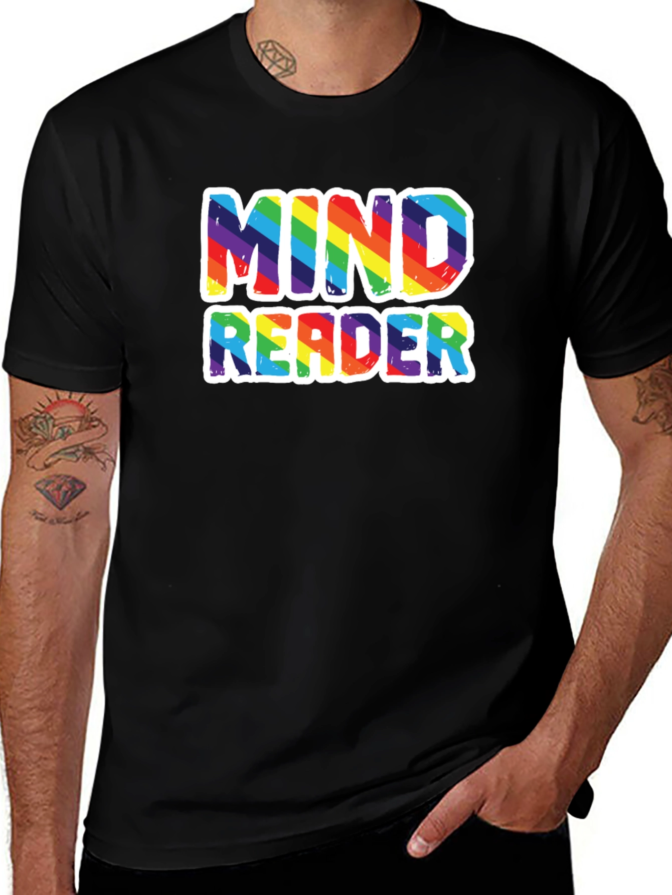 Mind Reader Rainbow Graphic Tee - Black Cotton T-Shirt