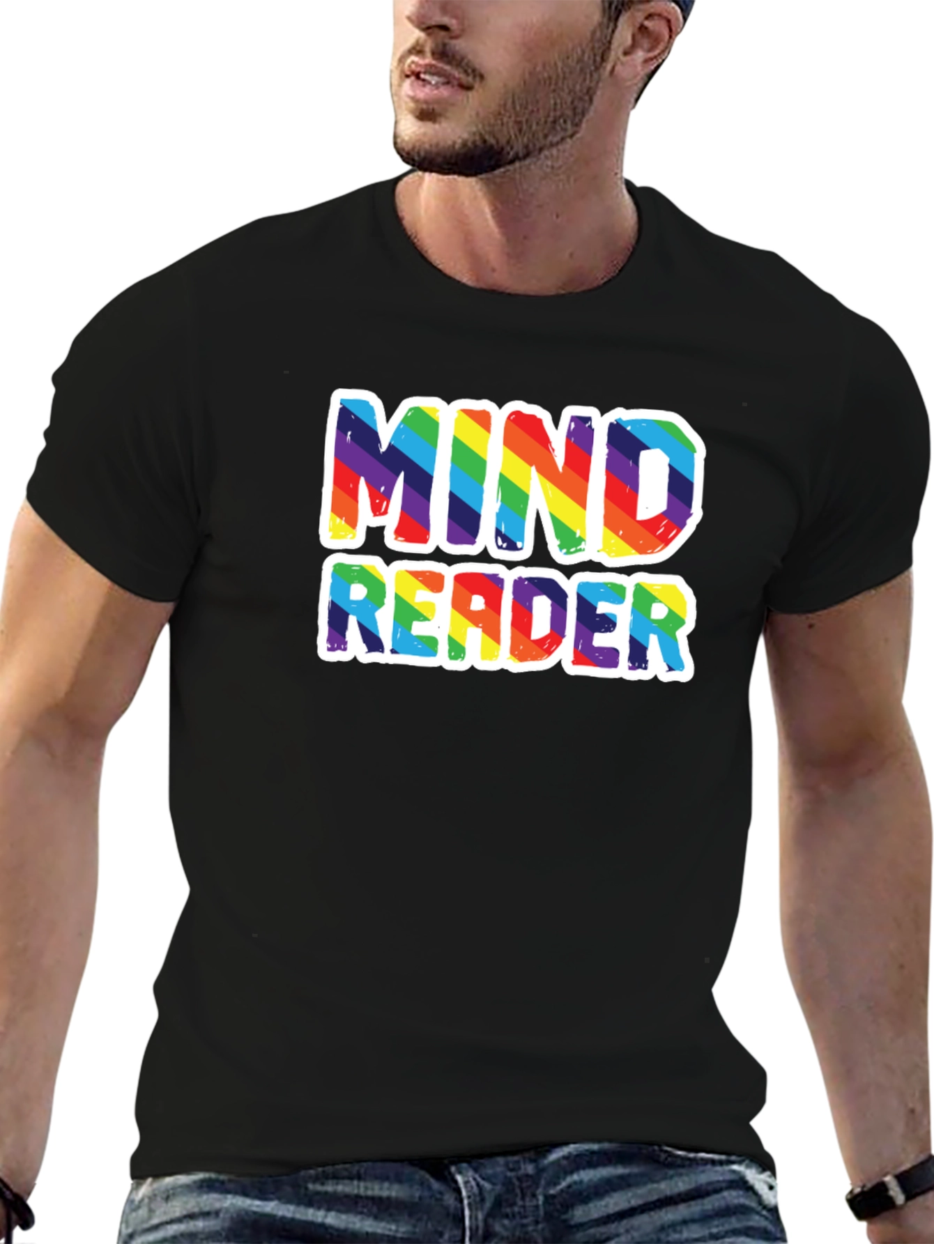 Mind Reader Rainbow Graphic Tee - Black Cotton T-Shirt