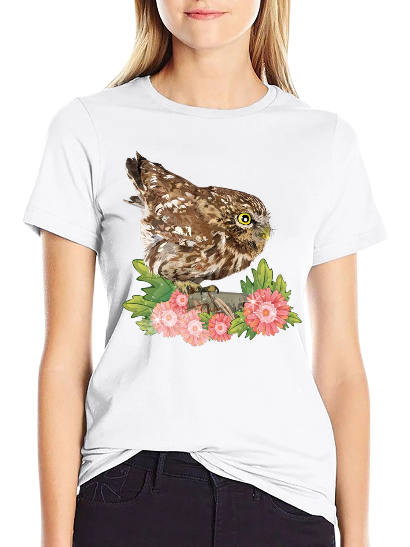 Owl & Floral Print Tee