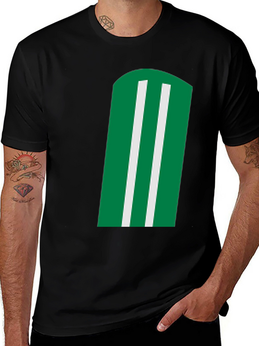 Green & White Striped Graphic Black T-Shirt