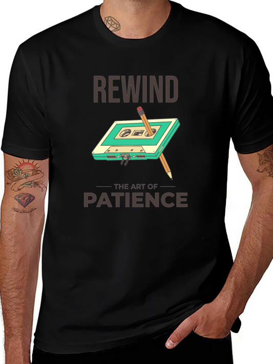 Rewind Patience Graphic Tee - Retro Cassette Design