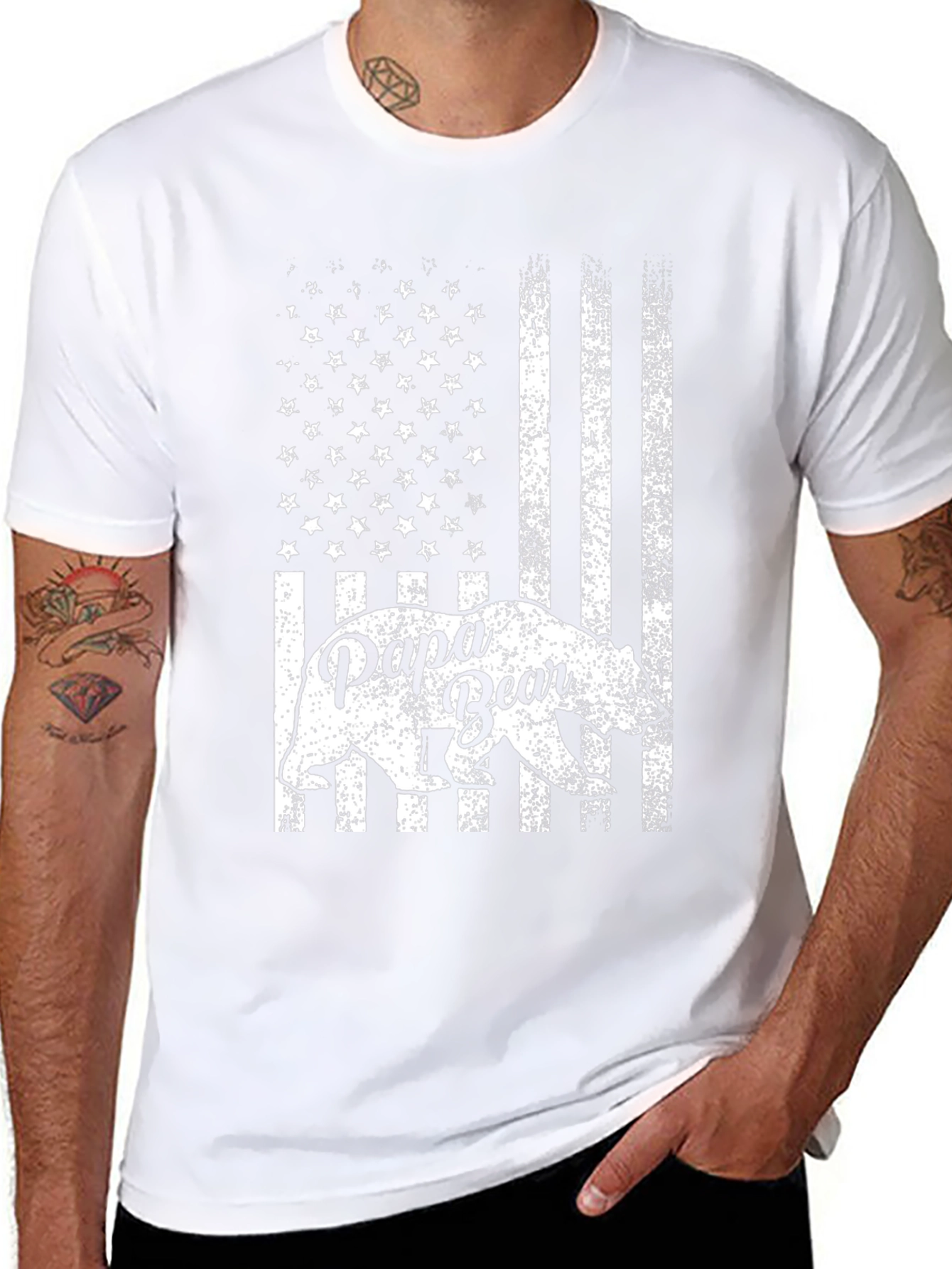 Papa Bear American Flag Graphic T-Shirt