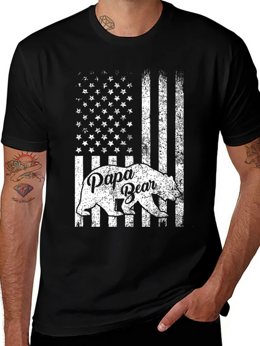 Papa Bear American Flag Graphic T-Shirt