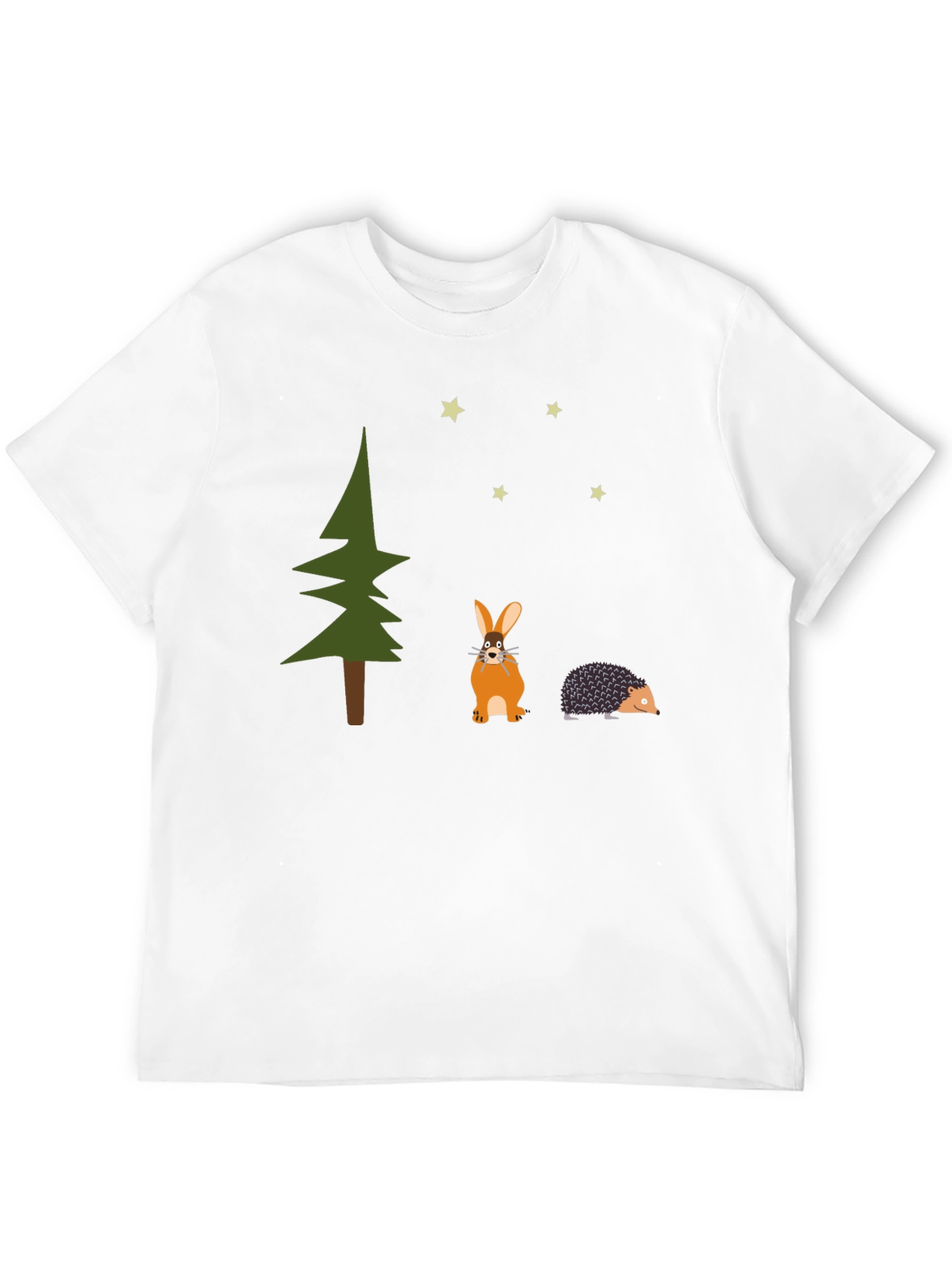 Whimsical Forest Tee: Rabbit Hedgehog and Stars