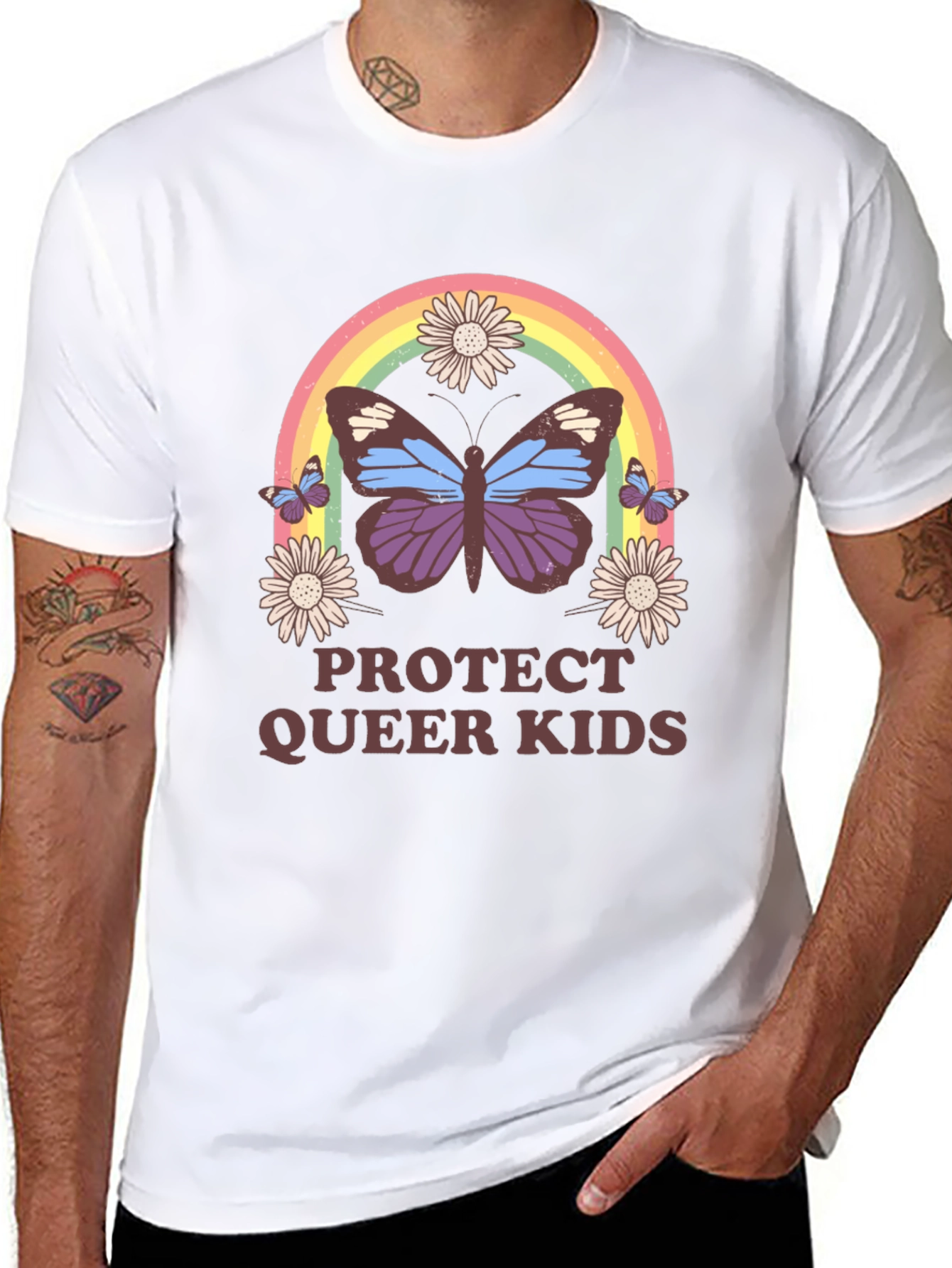 Protect Queer Kids Butterfly Rainbow T-Shirt