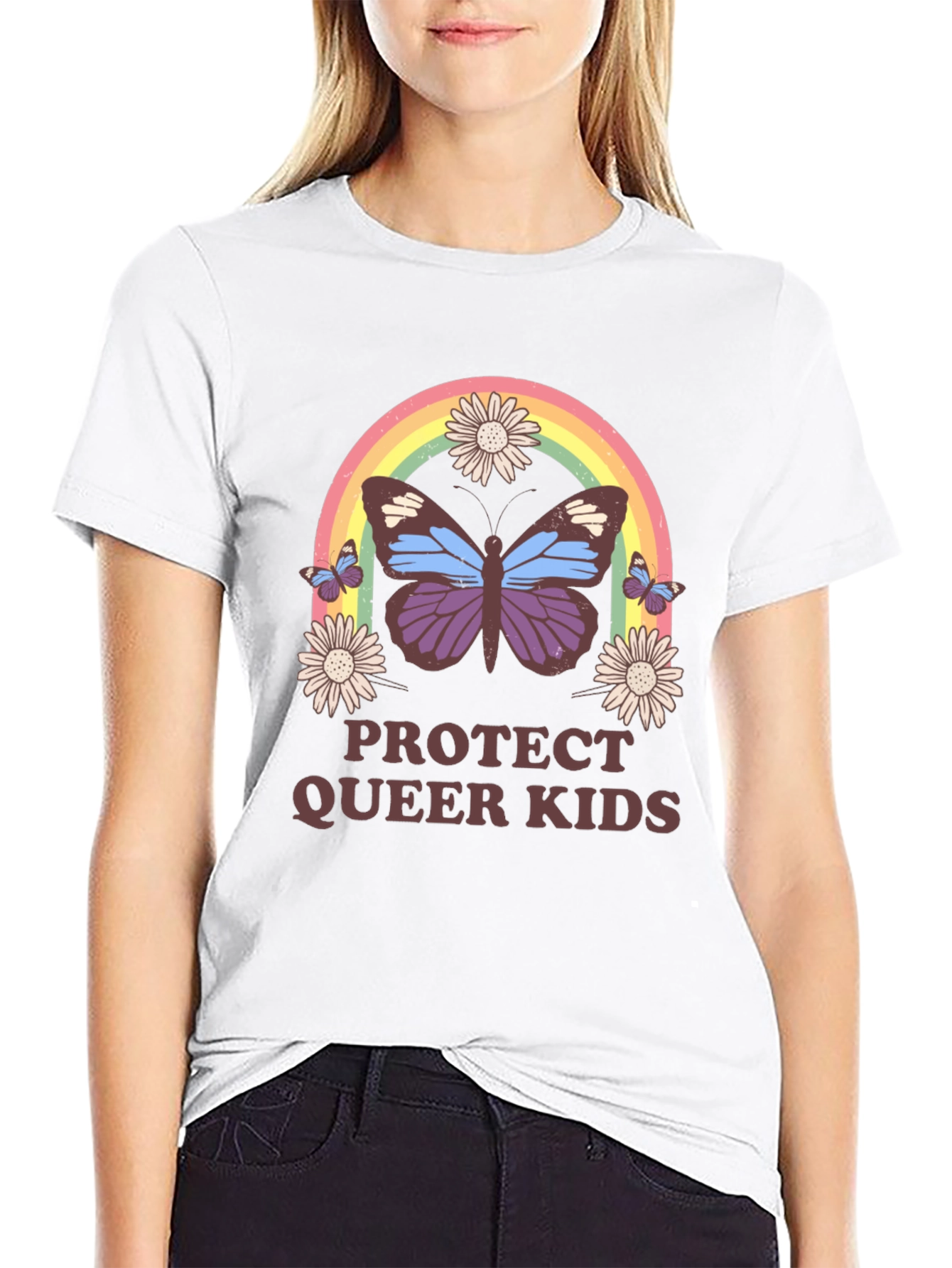 Protect Queer Kids Butterfly Rainbow T-Shirt