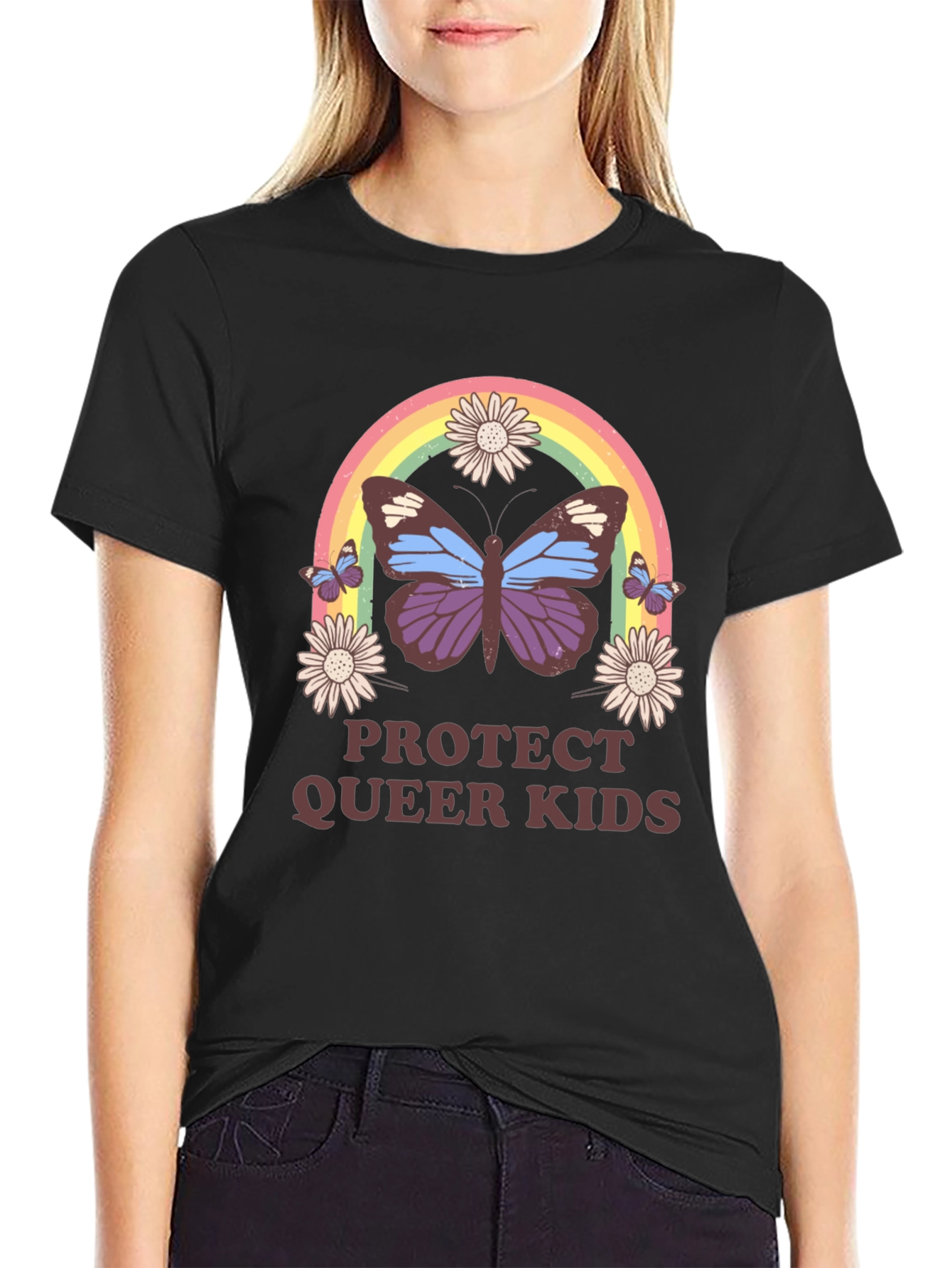 Protect Queer Kids Butterfly Rainbow T-Shirt