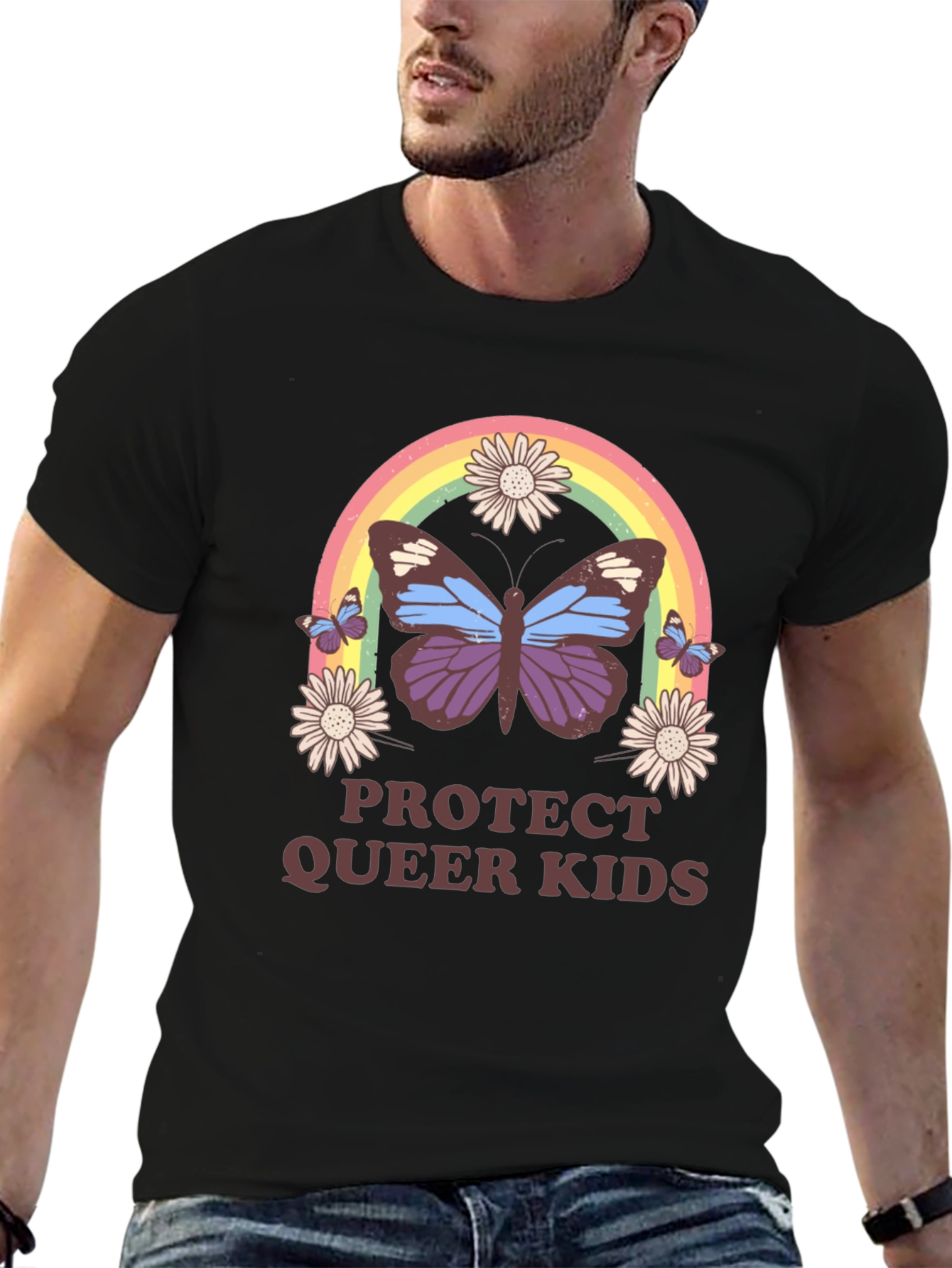 Protect Queer Kids Butterfly Rainbow T-Shirt