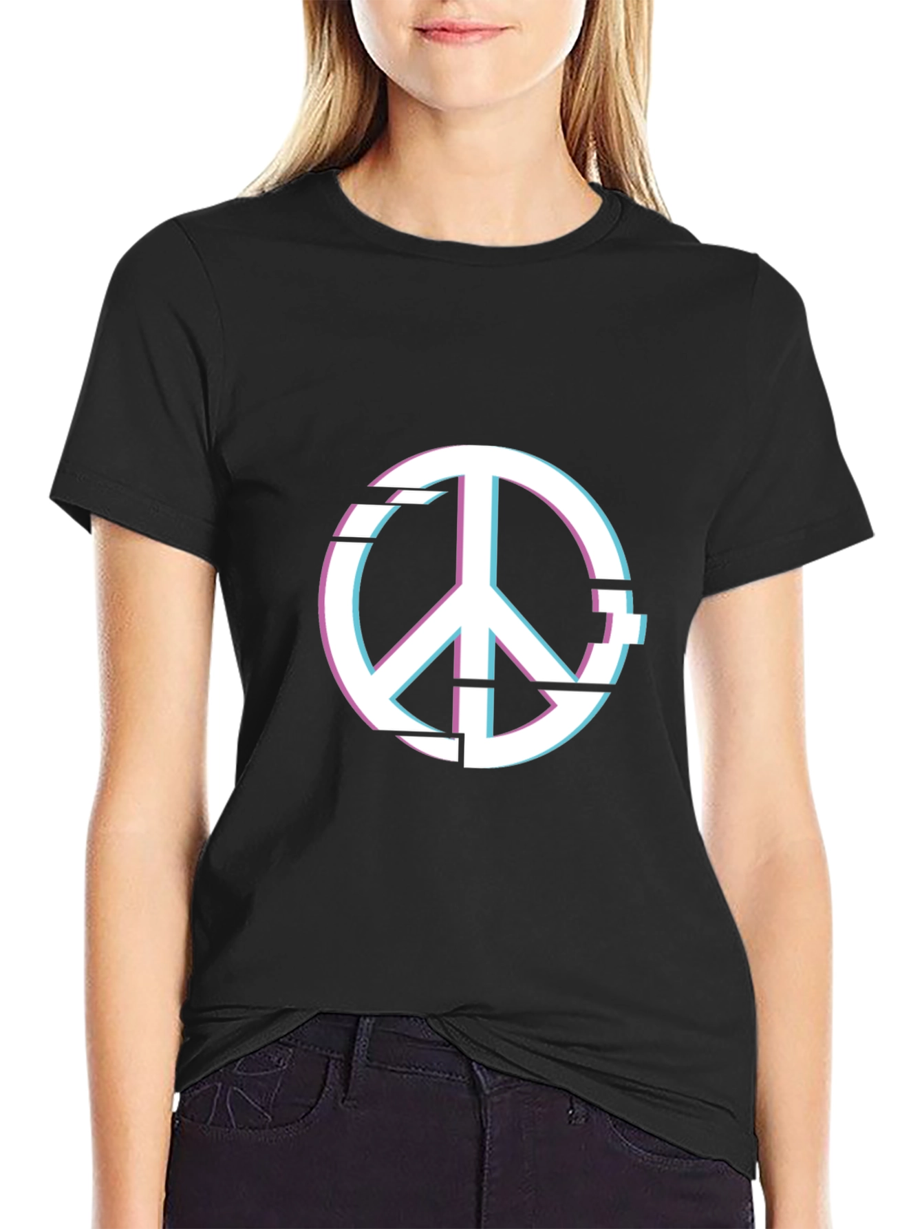 Peace Glitch Graphic Tee - Trendy Streetwear