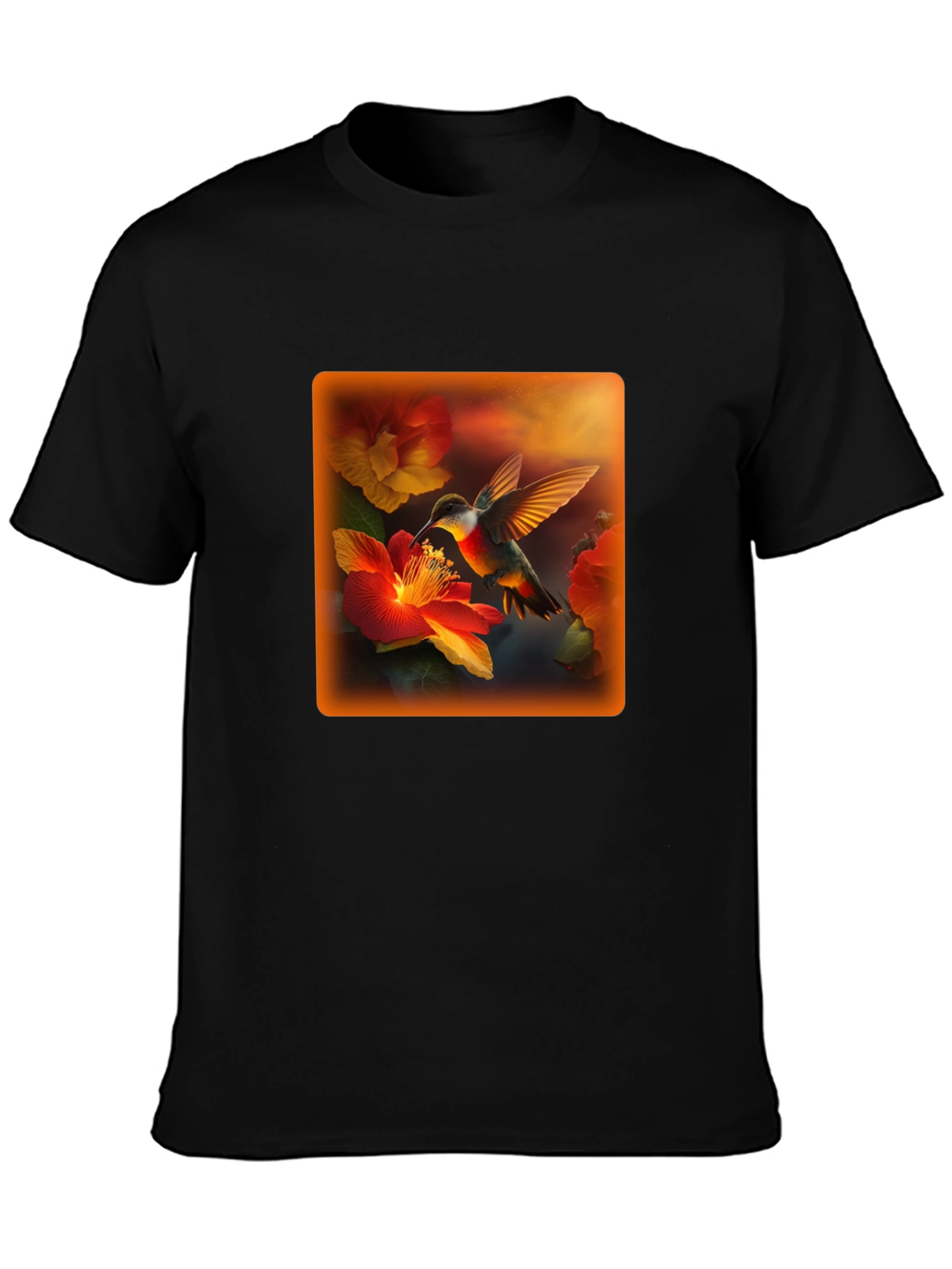 Hummingbird Floral Graphic Tee - Black