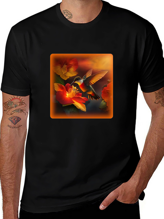 Hummingbird Floral Graphic Tee - Black