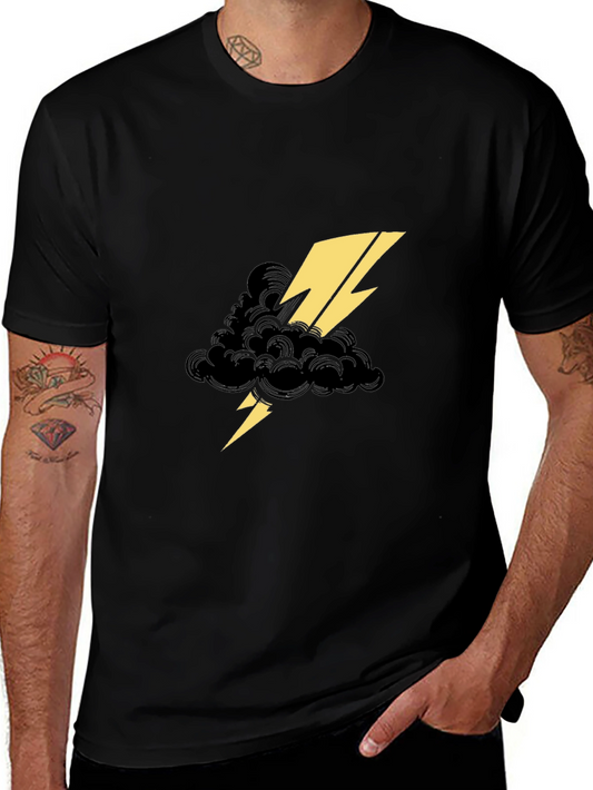 Black Tee with Lightning Cloud Graphic