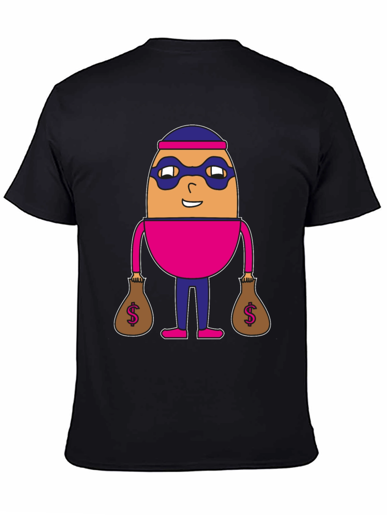 Funny Cartoon Burglar Black T-Shirt