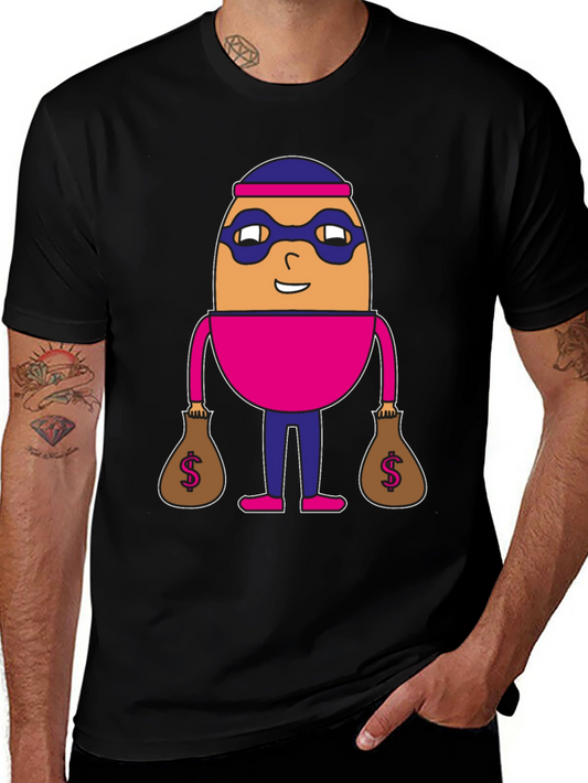 Funny Cartoon Burglar Black T-Shirt