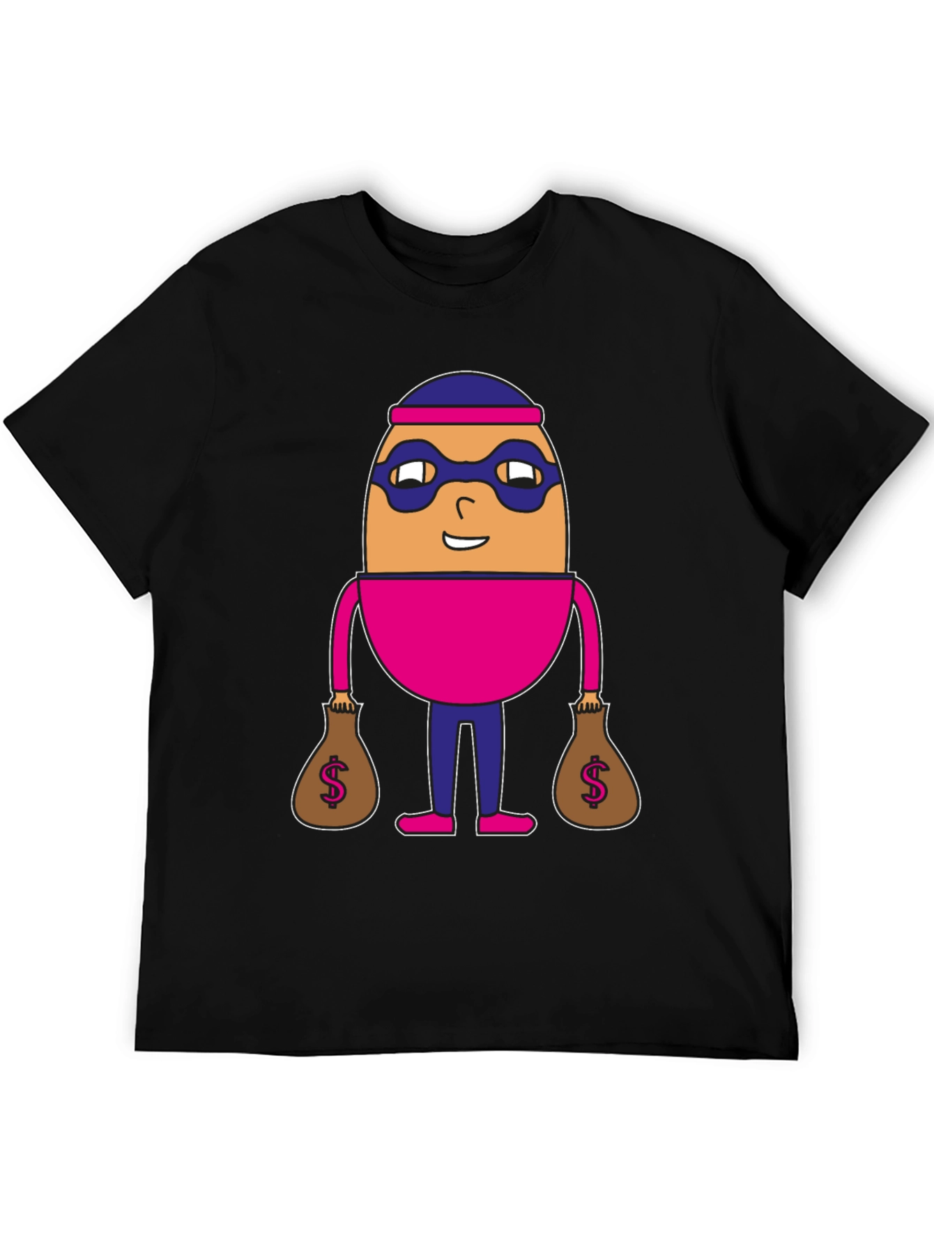 Funny Cartoon Burglar Black T-Shirt
